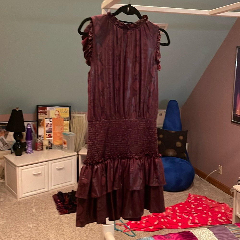 TCEC, dark purple faux leather dress with snake print. Size Large.